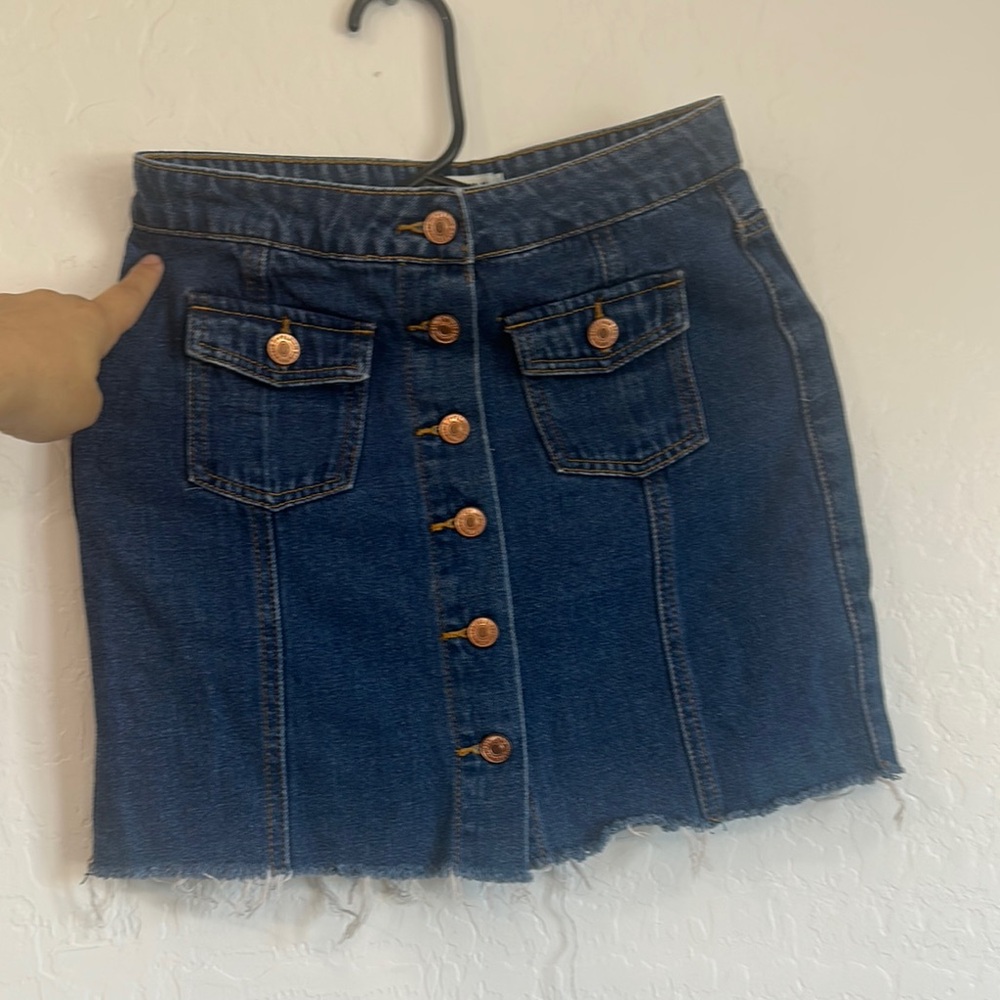 Forever 21 women's small denim‎ blue Jean skirt mini y2k 90s button up vtg